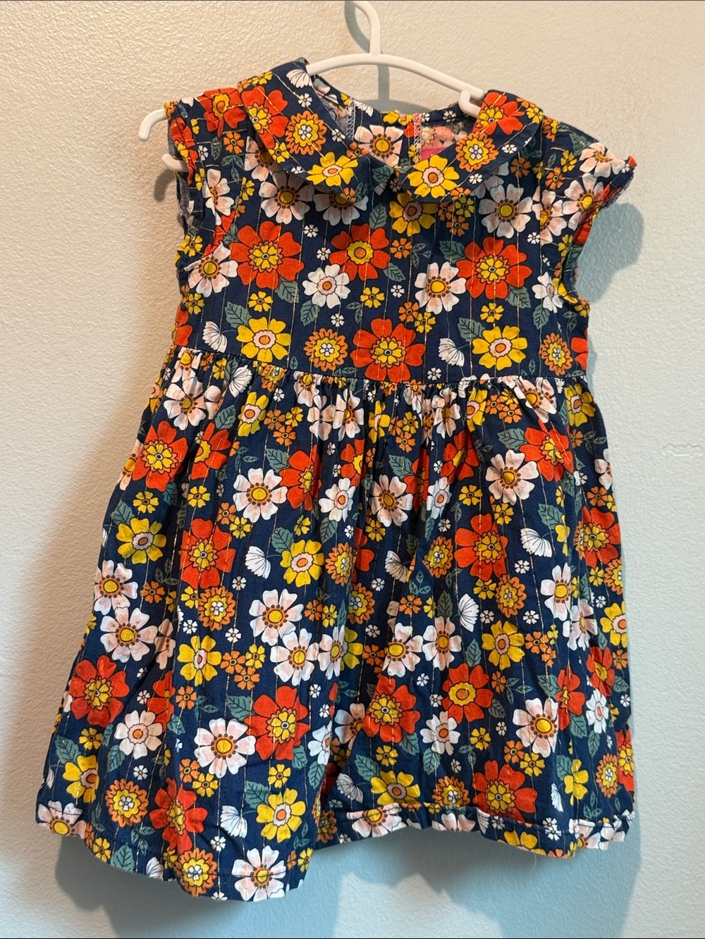 Good Lad 18 Months Navy Floral Cotton Dress with Peter Pan Collar Gold Thread